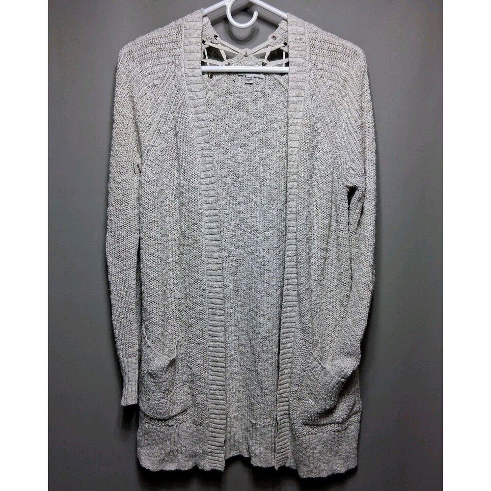American Eagle Cream Chunky Knit Cardigan Sweater Size S Boho Lace-up Back